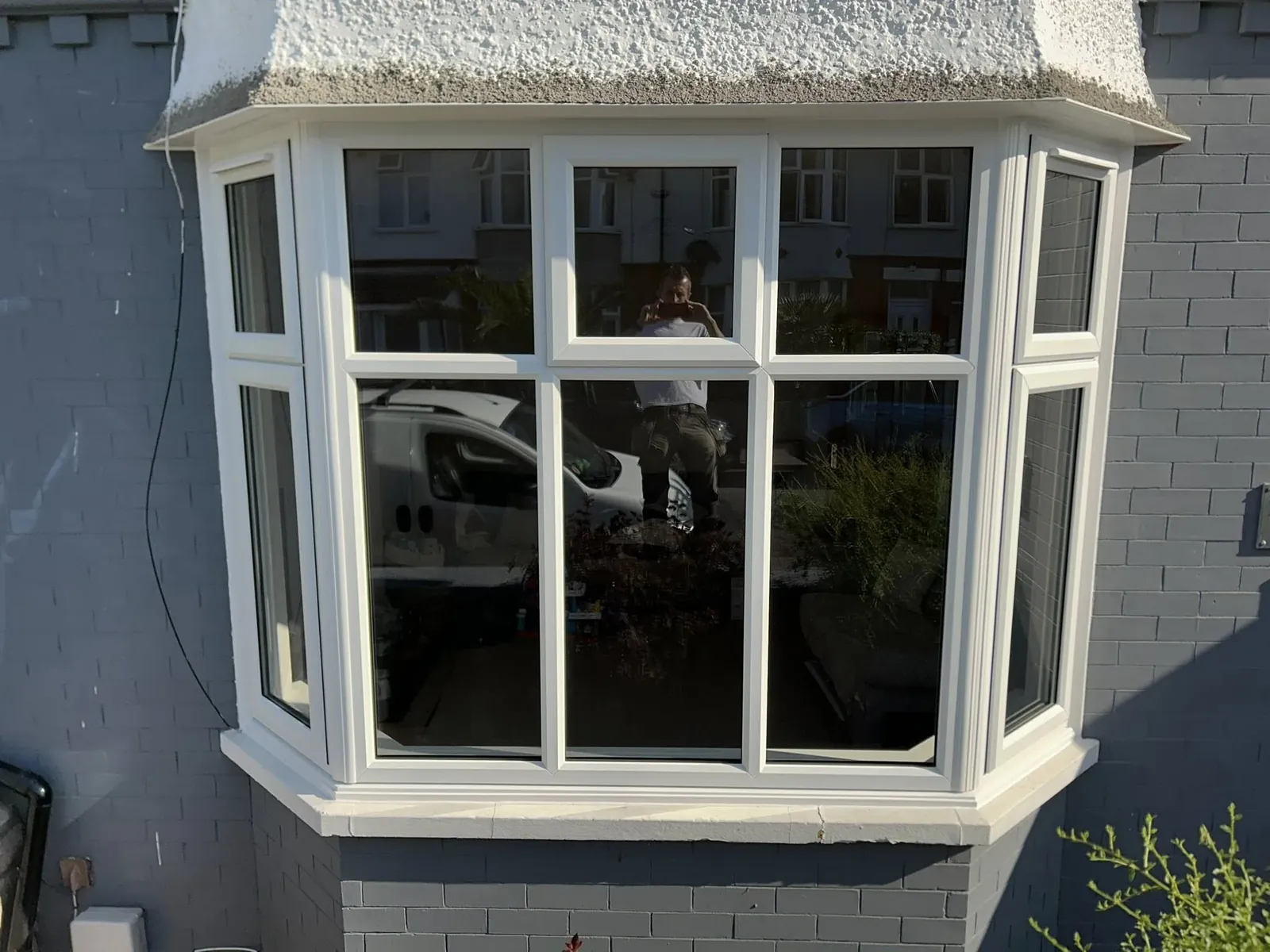 White bay window seen from outside